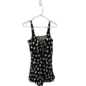 Upstream Black/White/Beige One Piece Skirted Swim Dress Size 14.‎